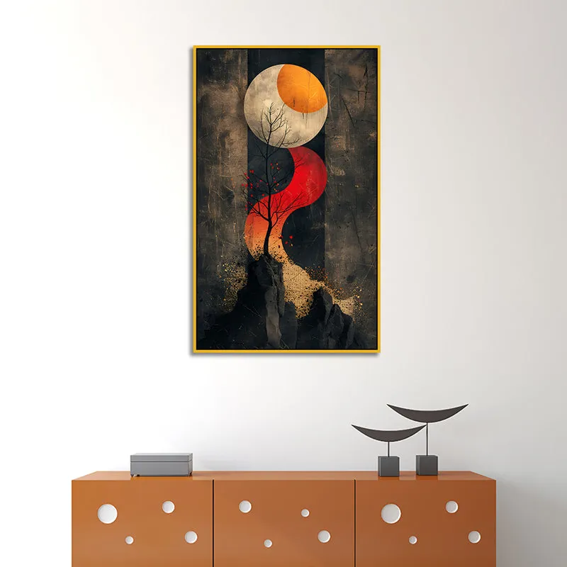 Pathway To Moon Landscape Canvas Wall Painting With Frame - Gold media 5