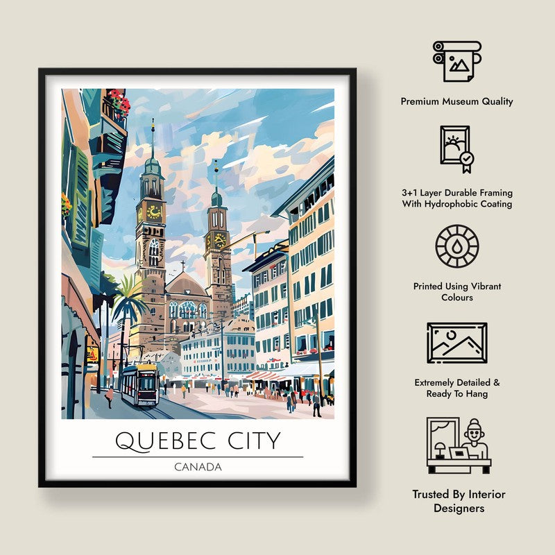 Vintage Quebec City Framed Canvas Wall Painting media 8