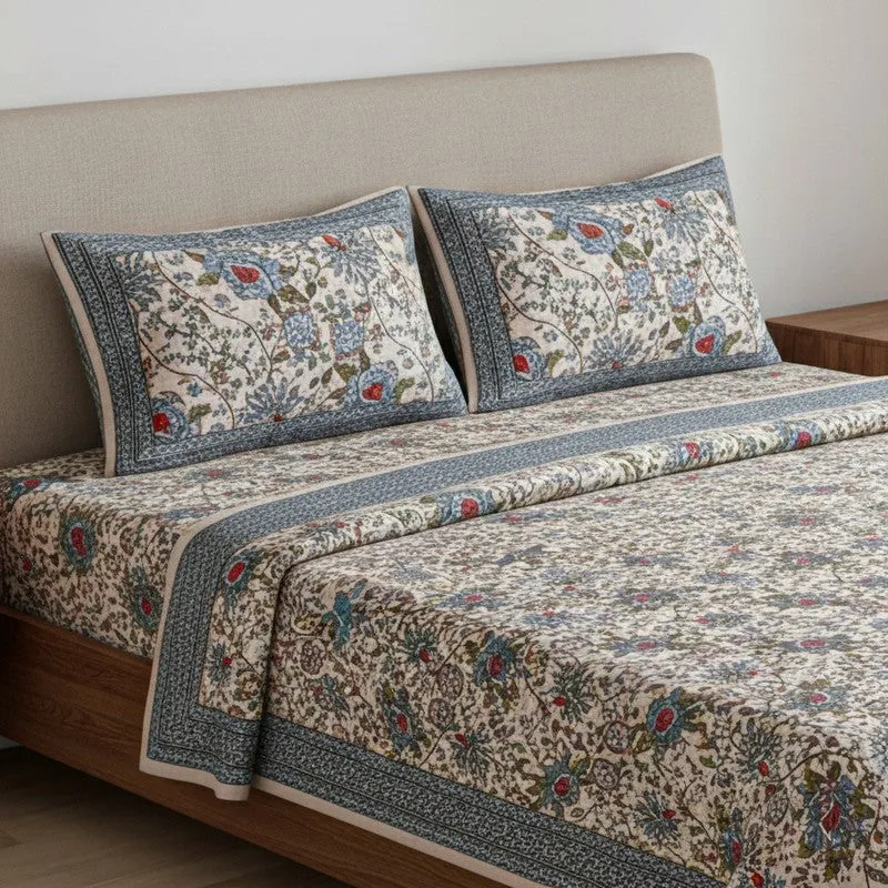 Alderidge Floral Printed Cotton Bedsheet (Grey) - 120 TC media 3