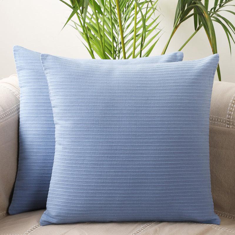 Lost In Lisboa Solid Cotton Cushion Cover (Blue) - Set Of Two media 2