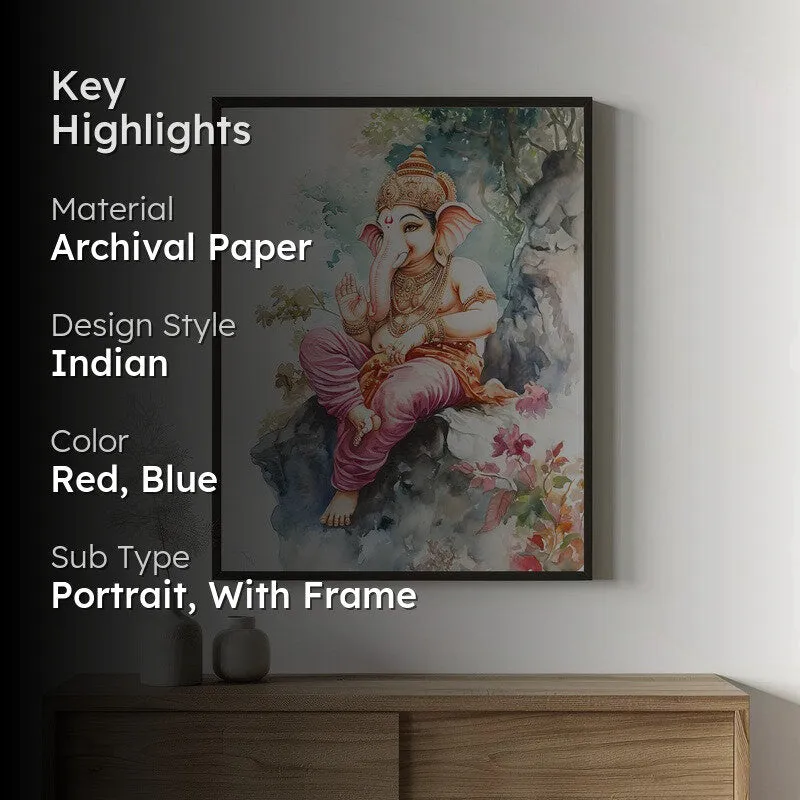 Vighnaharta's Blessing Spiritual Archival Paper Wall Painting With Frame - Black media 2