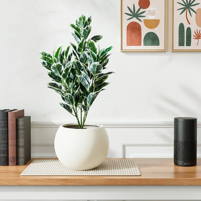 Faux Zebra Plant With Black Plastic Pot - 2.79 ft media 1