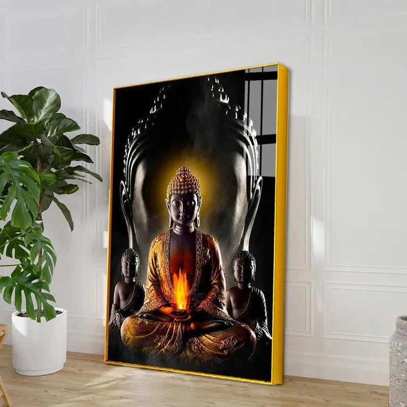 Onyx & Amber Buddha Spiritual Canvas Wall Art With Frame - Gold media 5