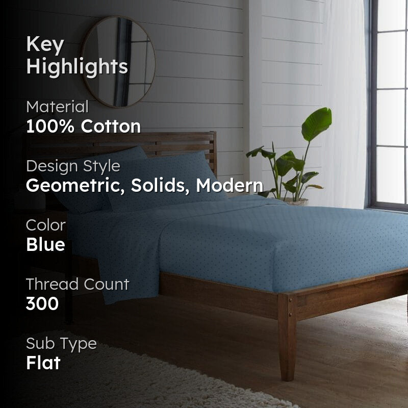 Azva Swiss Dot Cotton Bedsheet (French Blue) - 300 TC media 2