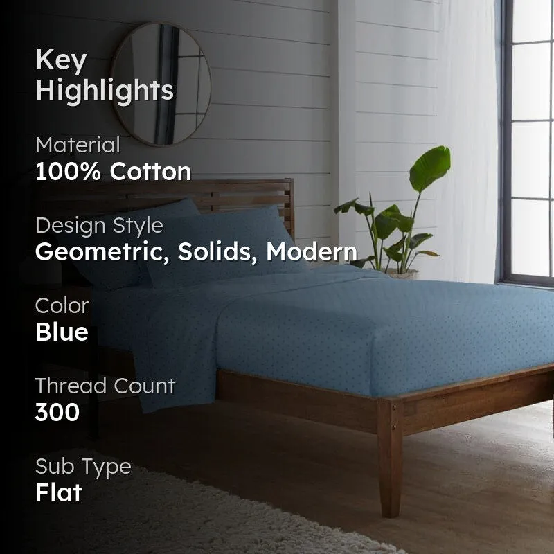 Azva Swiss Dot Cotton Bedsheet (French Blue) - 300 TC media 2