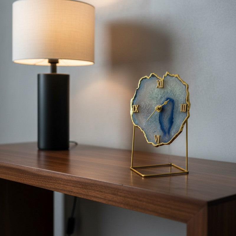 Darsh Handcrafted Agate Table Clock - Blue media 4
