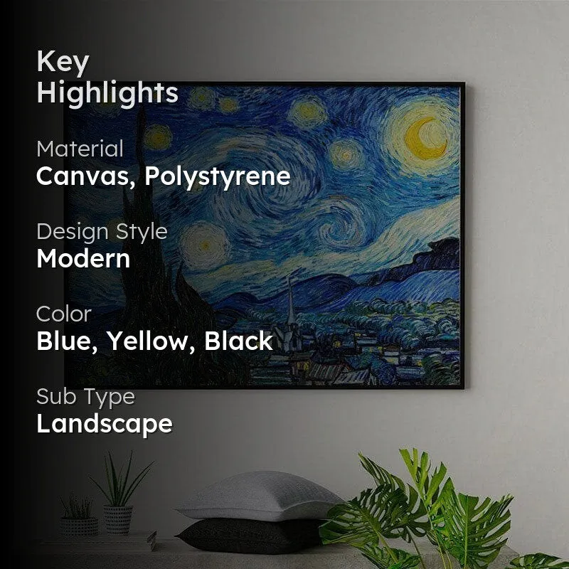 The Starry Night Canvas Painting By Vincent Van Gogh - Black Frame media 2