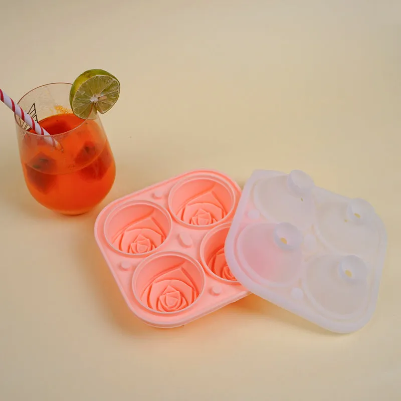 Rose Silicone 4-Cube Ice Mould - Peach media 1