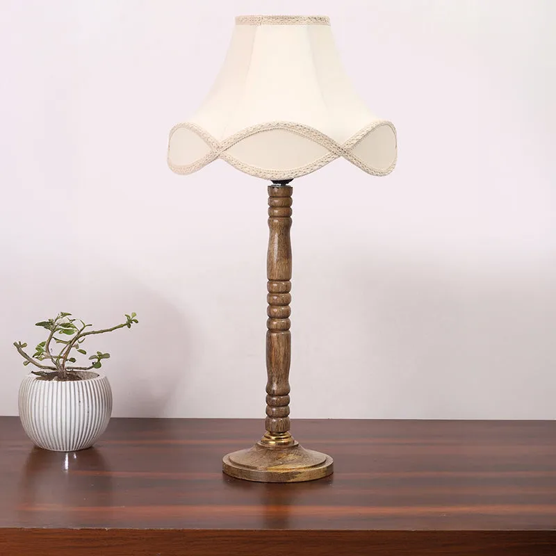 Misty Glow Table Lamp With Carved Wooden Base - White,Brown media 3