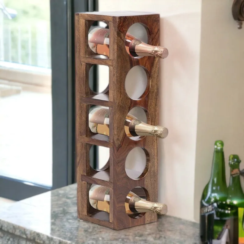 Zverox Sheesham Wooden Wine Rack - Brown,Beige media 3