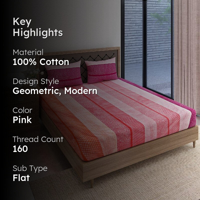 Swayam Yela Pastel Stripe Cotton Bedsheet (Pink) - 160 TC media 2
