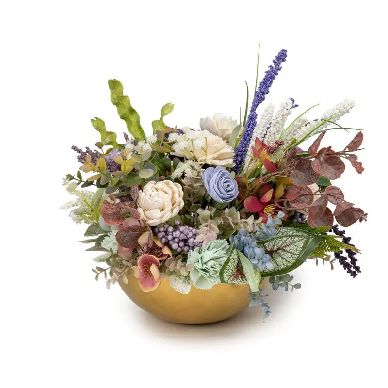 Aldera Solawood Artificial Flower Bunch With Metal Bowl media 3