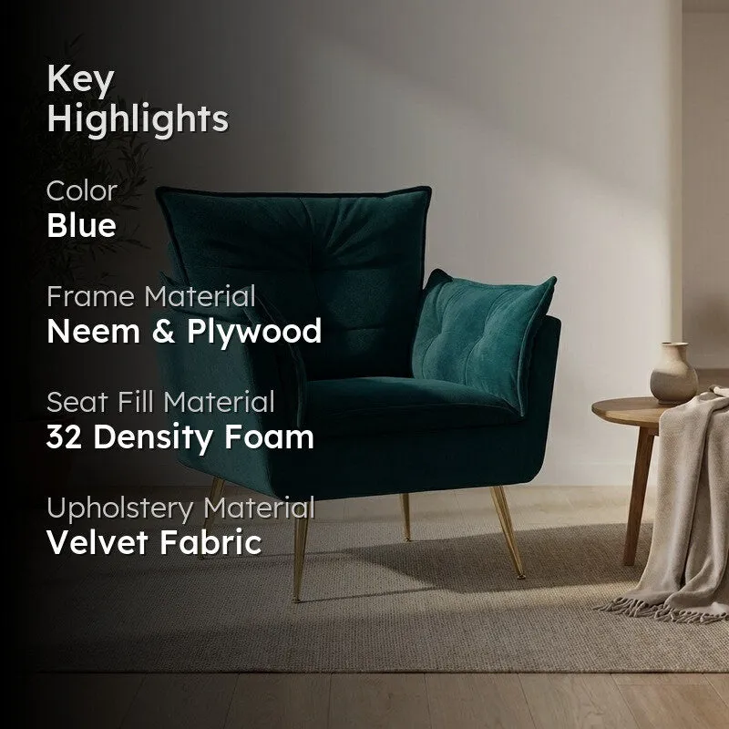 Contura Neem Wood Accent Chair - Blue media 2