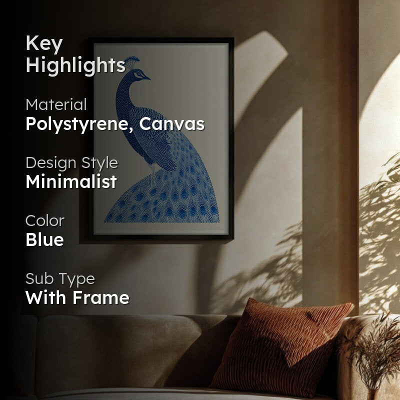 Royal Blue Peacock Canvas Wall Painting With Black Frame media 2