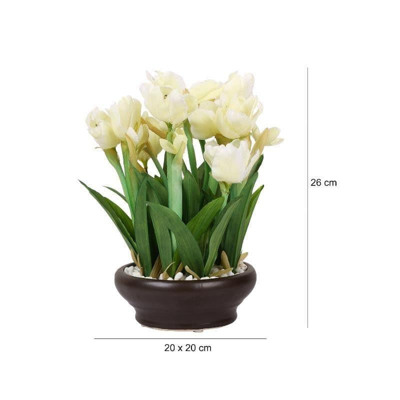 Faux Tulip Bonsai In Ceramic Pot (26 cms) - White media 5