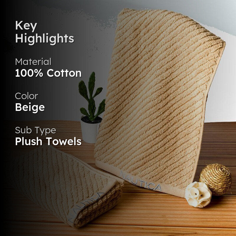 Nautica Riviera Soft Cotton Hand Towel (Light Tan) - Set Of Two media 2