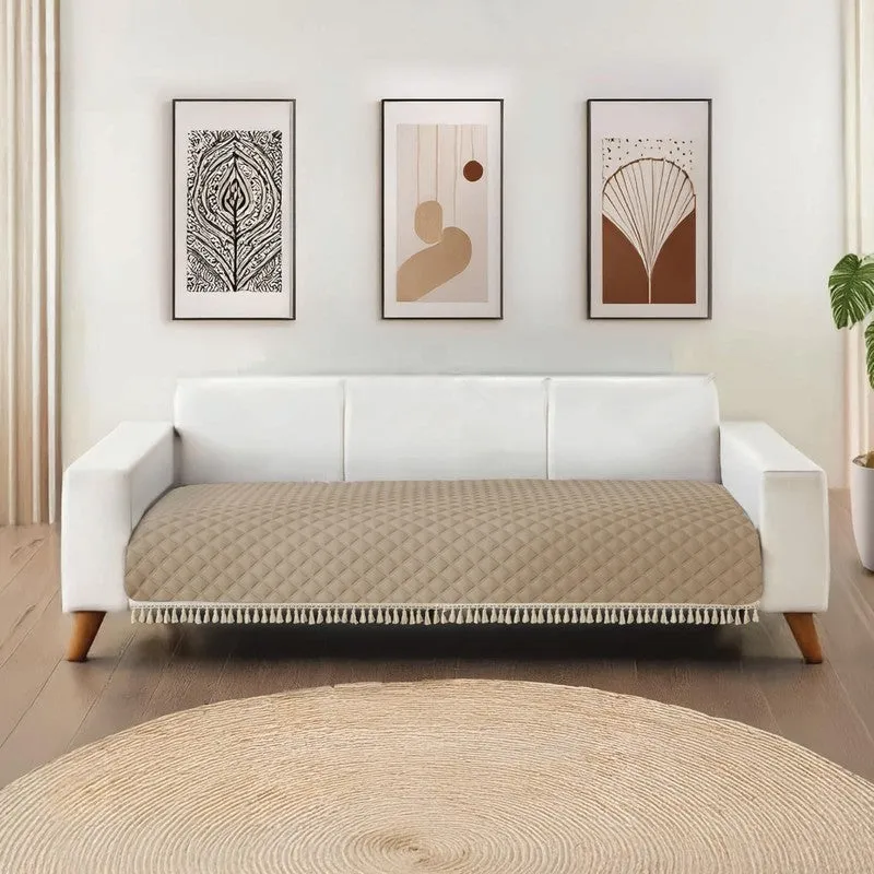 Urban Space Quilted Geometric Cotton Sofa Cover - Brown media 1