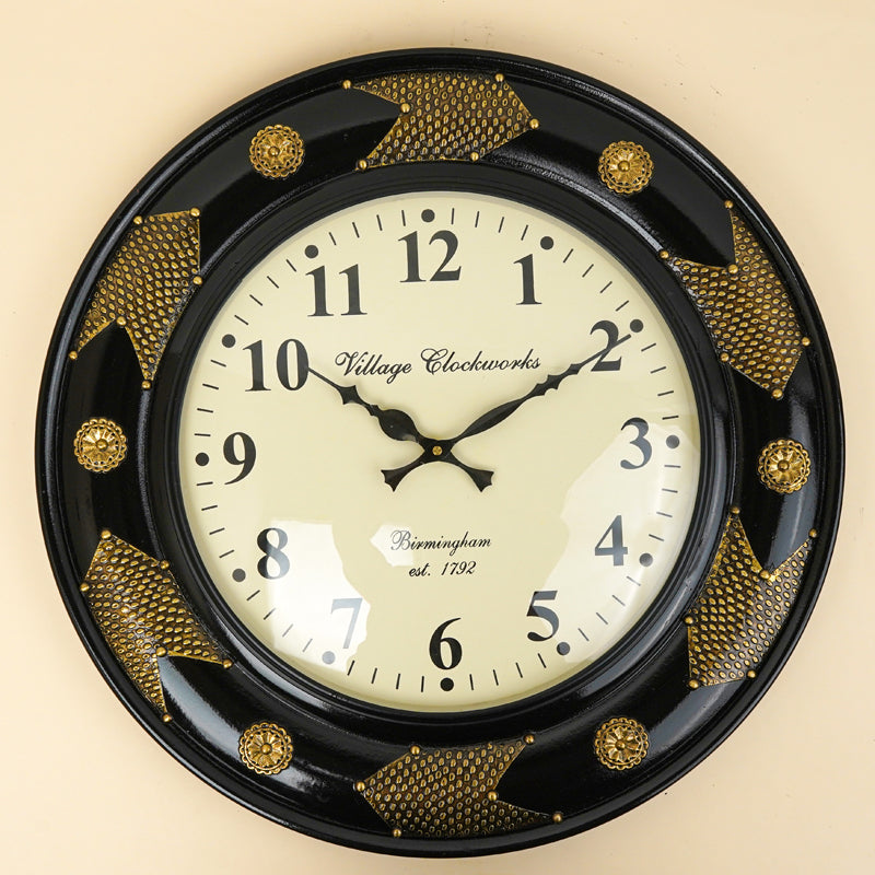 Onyx & Gold Hand-Painted Wood Wall Clock media 3