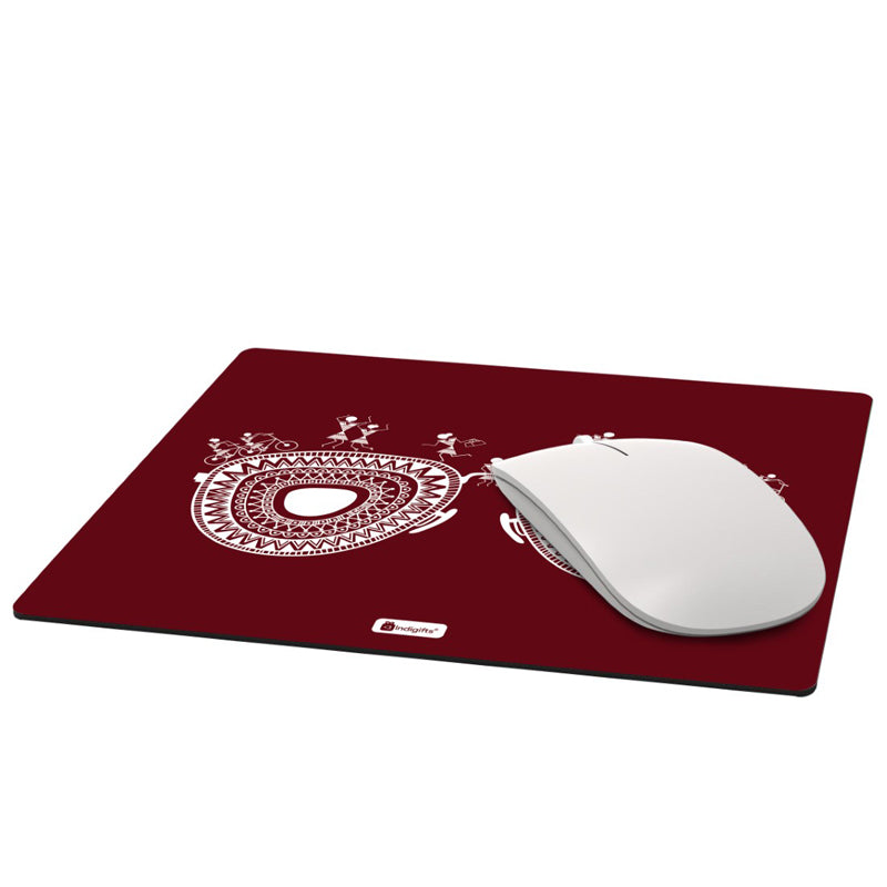Warli Hippie Mouse Pad - Red media 4