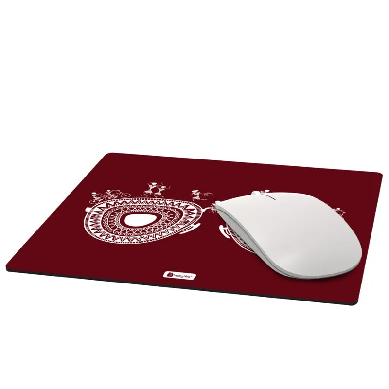 Warli Hippie Mouse Pad - Red media 4