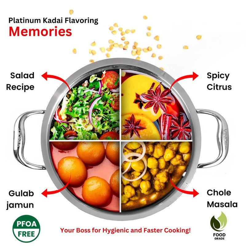 Vinod Stainless Steel Kadhai With Lid- 3200 mL/14 Inches media 4