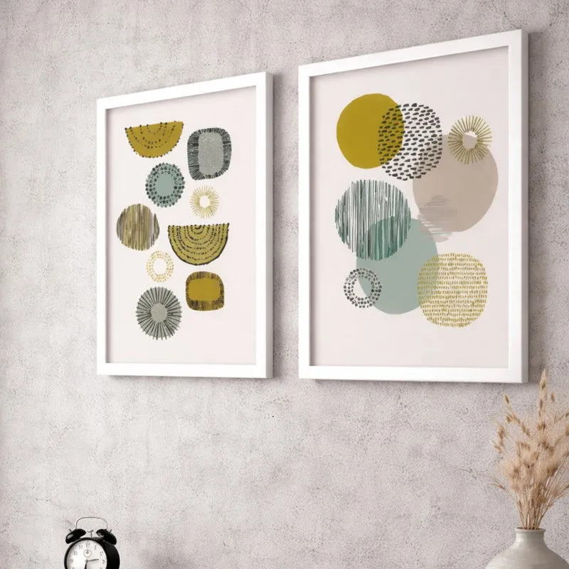 Calm Botanica Paper Wall Painting With MDF Frame - Set Of Two media 3