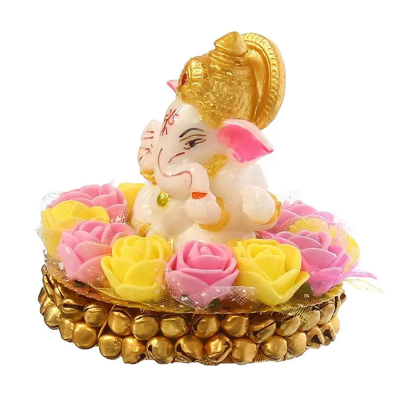 Lord Vinayak Pooja Tealight Candle Holder - Yellow & Pink media 4