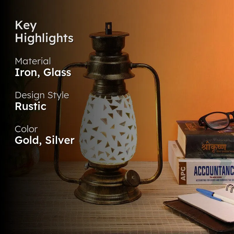 Dvija Mosaic Lantern Iron Table Lamp - Gold,Silver media 2