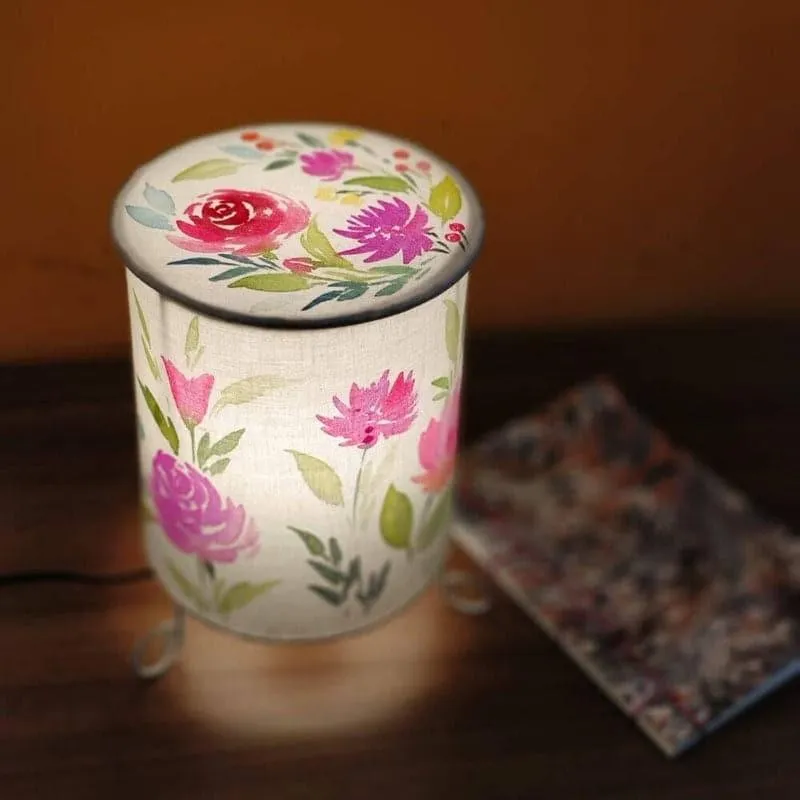 Baro Pastel Bloom Cylo Handpainted Fabric Table Lamp - Multicolor media 1
