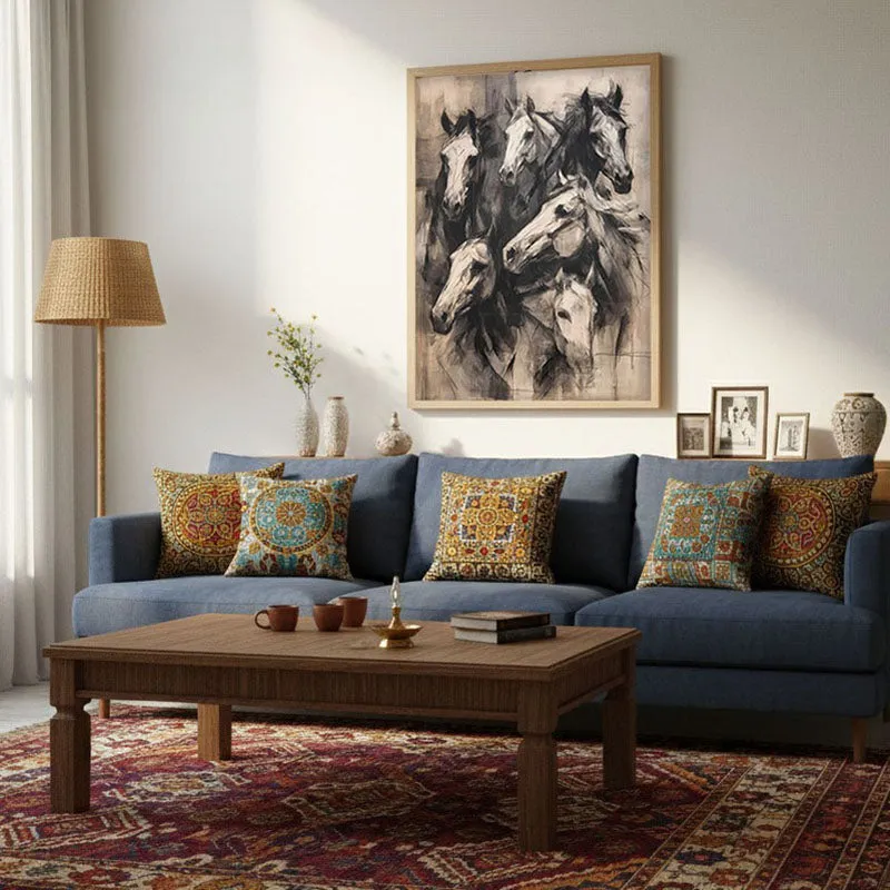 Noble Horses Wall Painting With Brown Frame media 3