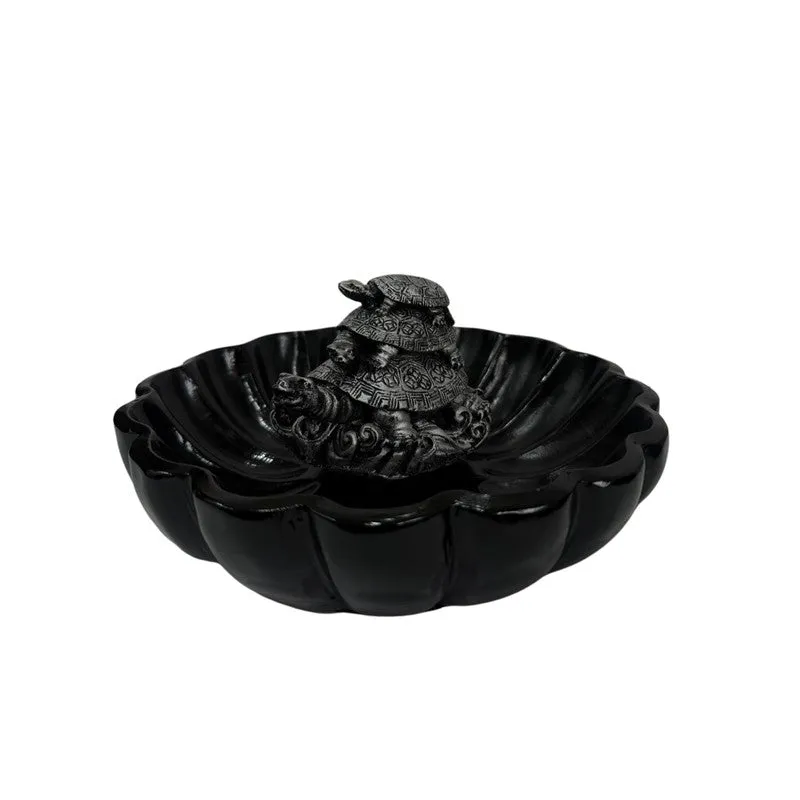 Sacred Three Tortoise Motif Resin Urli - Black media 3