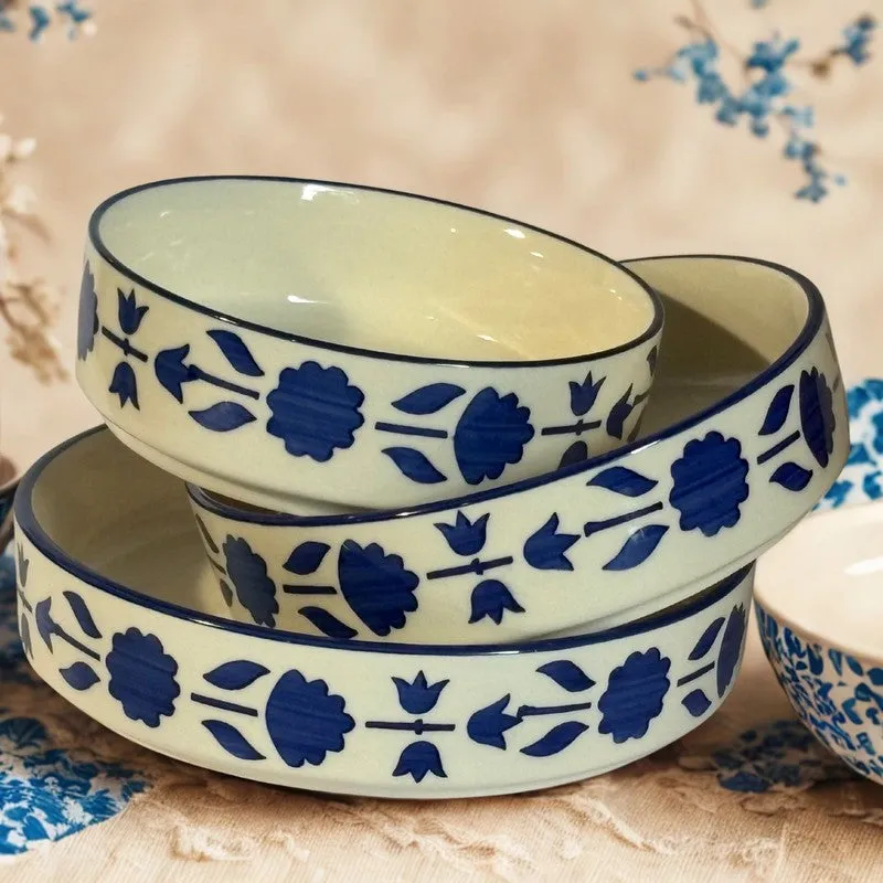 Desi Chic Ceramic Snack Bowls (Blue,White, 300 mL Each) - Set Of Three media 3