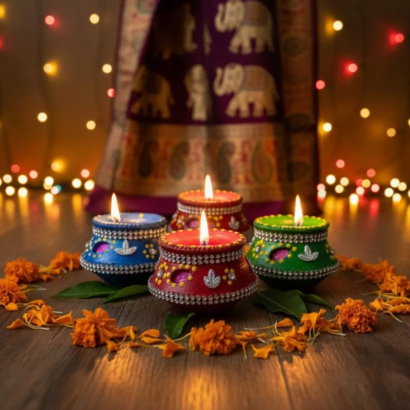 Glowmira Terracota Diyas - Set Of Four media 1