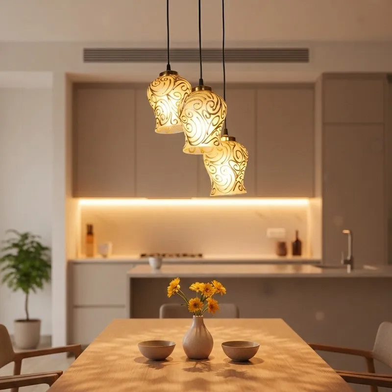 Zariya Glass Ceiling Lamp - White & Gold media 1