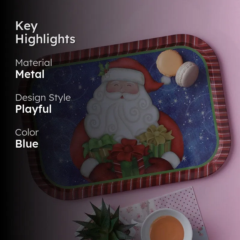 Santa Metal Rectangular Blue Serving Tray media 2