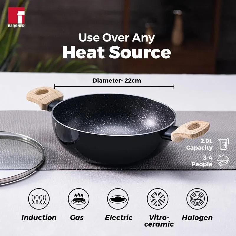 Bergner Non Stick Kadhai With Lid - 2900 mL/9 Inches media 8