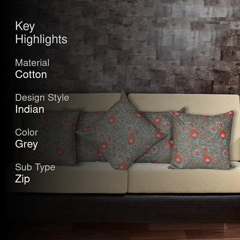 Jahnvi Printed Cushion Cover (Grey) - Set Of Five media 2