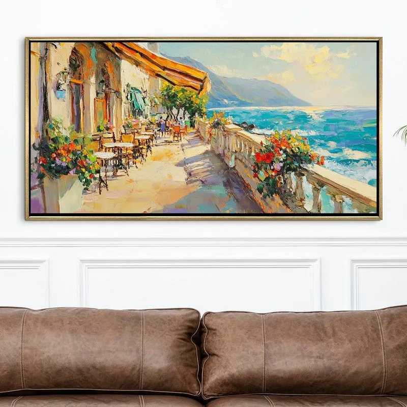 Cafe by Sea Canvas Wall Painting With Frame media 4