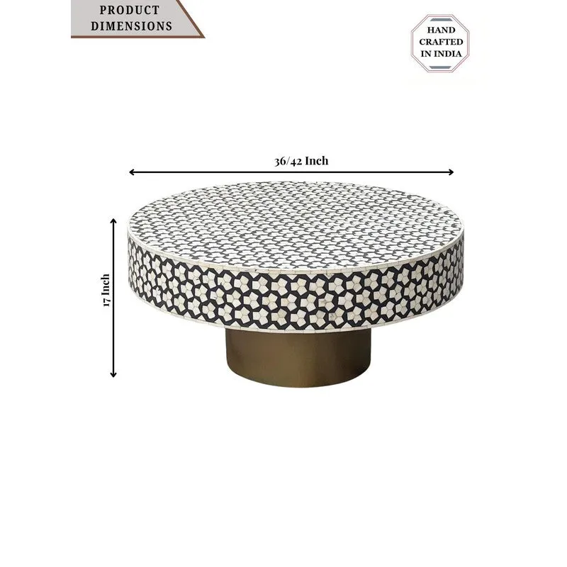 Rune Bone Inlay Round Center Table - Black,White media 10