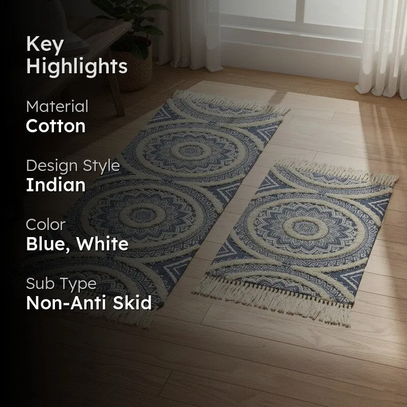 Mandala Cotton Runner Rug (Blue) - Set of Two media 2