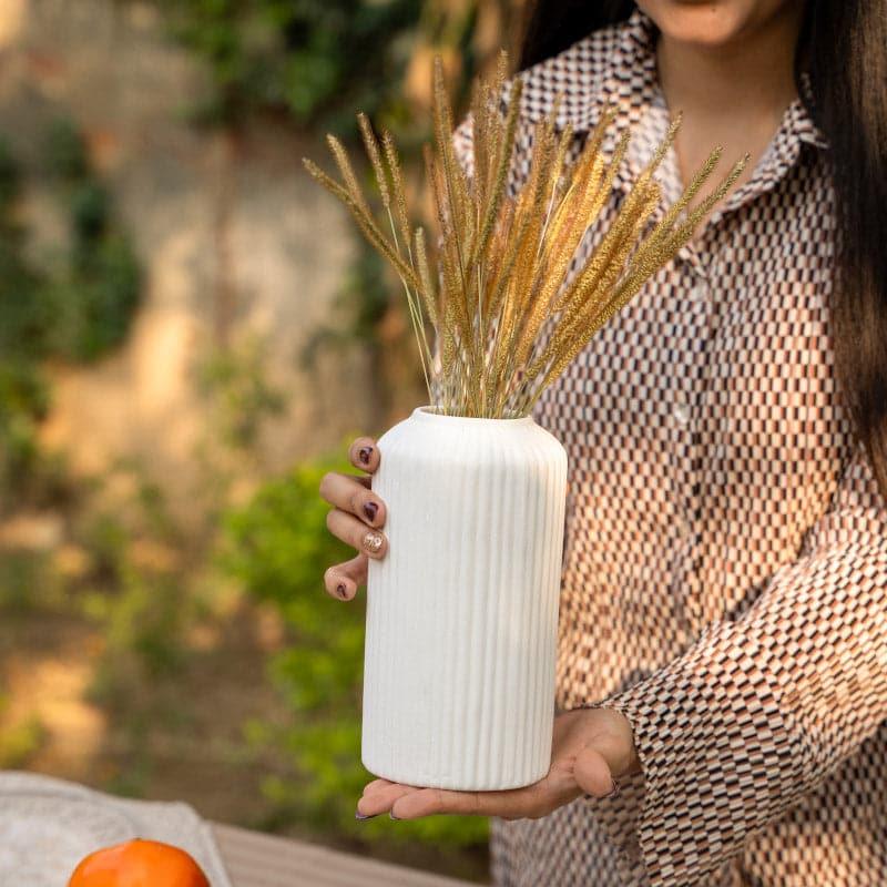Modern Minimalist White Ceramic Vase with Dried Flowers media 3