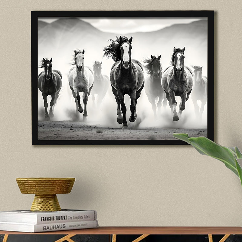 Monochrome Stallions Canvas Wall Art With Frame media 2