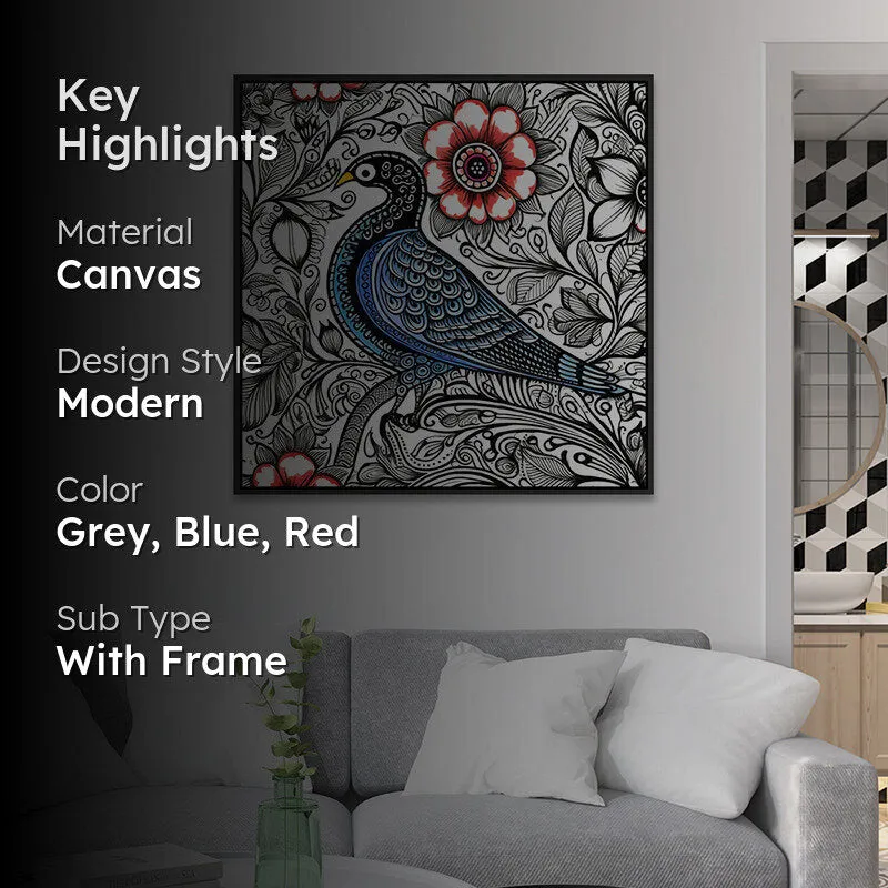 Avian Doodles Canvas Wall Painting With Frame - Black media 2