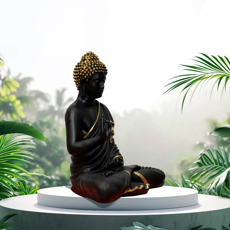 Buddha Charitha Showpiece - Black & Gold media 3