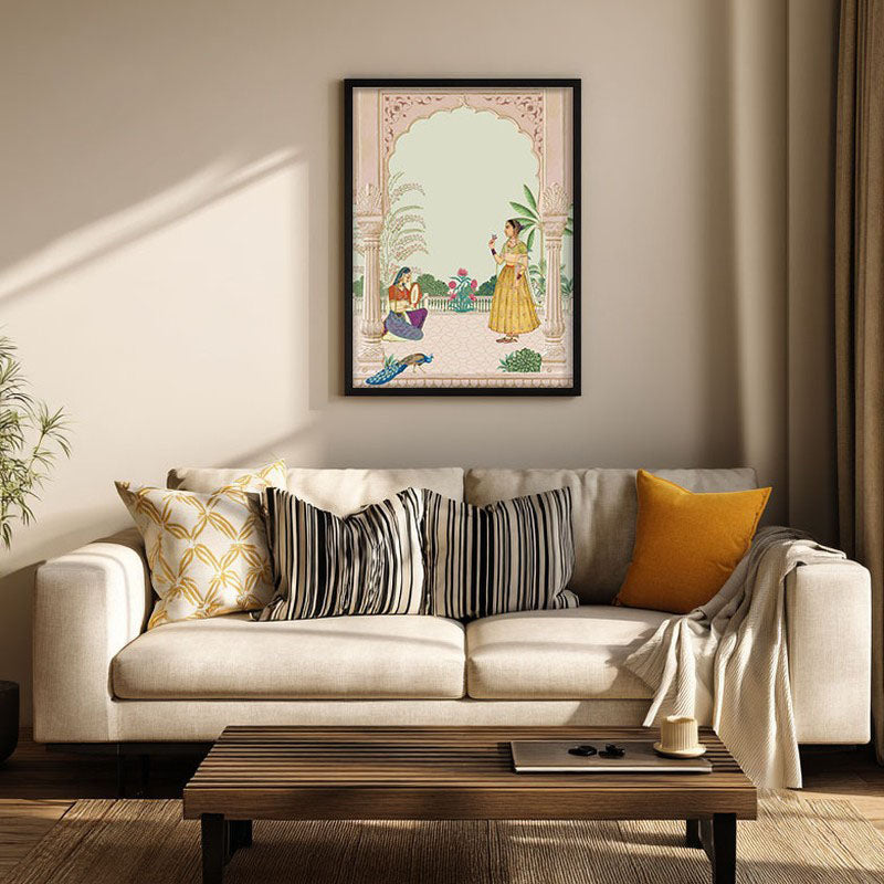 Graceful Sultana Framed Mughal Canvas Wall Painting