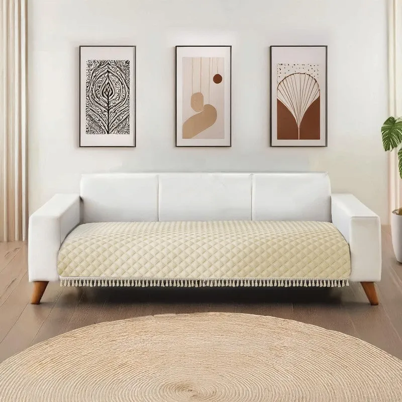 Urban Space Quilted Geometric Sofa Cover - Beige media 1