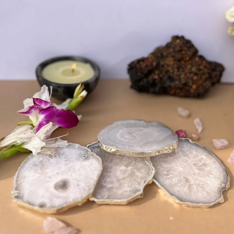 Silasa Handcrafted Crystal Agate Coaster (White) - Set Of Four media 3