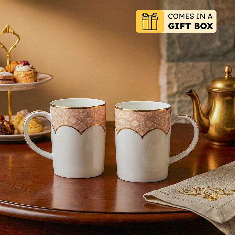 Gilded Legacy Slim 24k Gold Brushed Porcelain Coffee Mug (280 mL Each/Peach) - Set Of Two - 280 ML