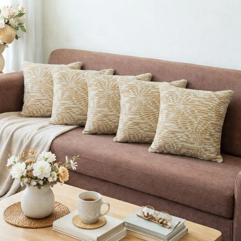 PetalReverie Cushion Cover (Gold) - Set of  Five media 1