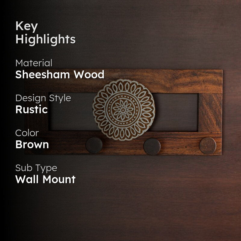 Petal Anchor Hand Carved Sheesham Wood Key Hook media 2